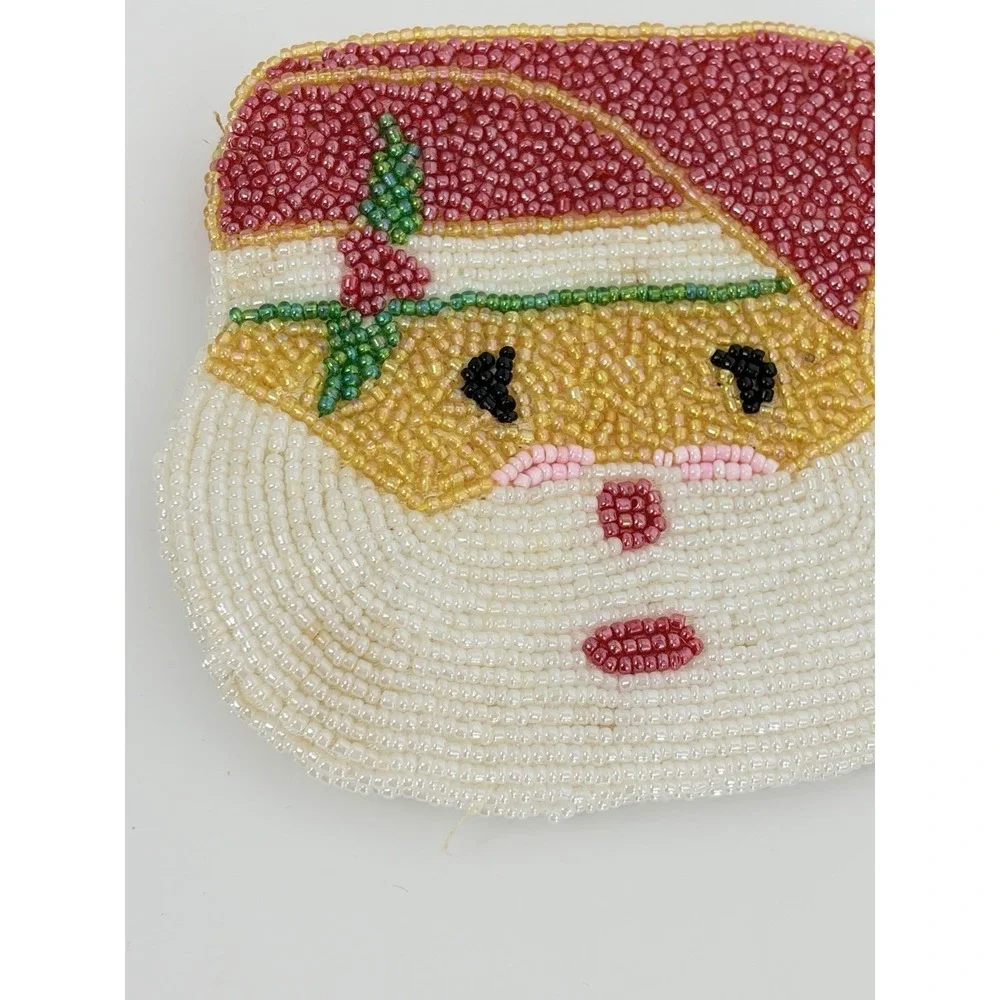 Fully Beaded Coin Purse Santa Claus Key Ring Chain Pouch Christmas